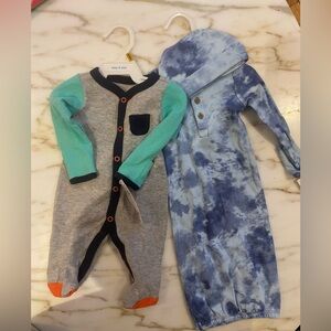 Bundle of 2 Boys Newborn Pajamas - Thermal & Tie-Dye Gown Set (NWT)